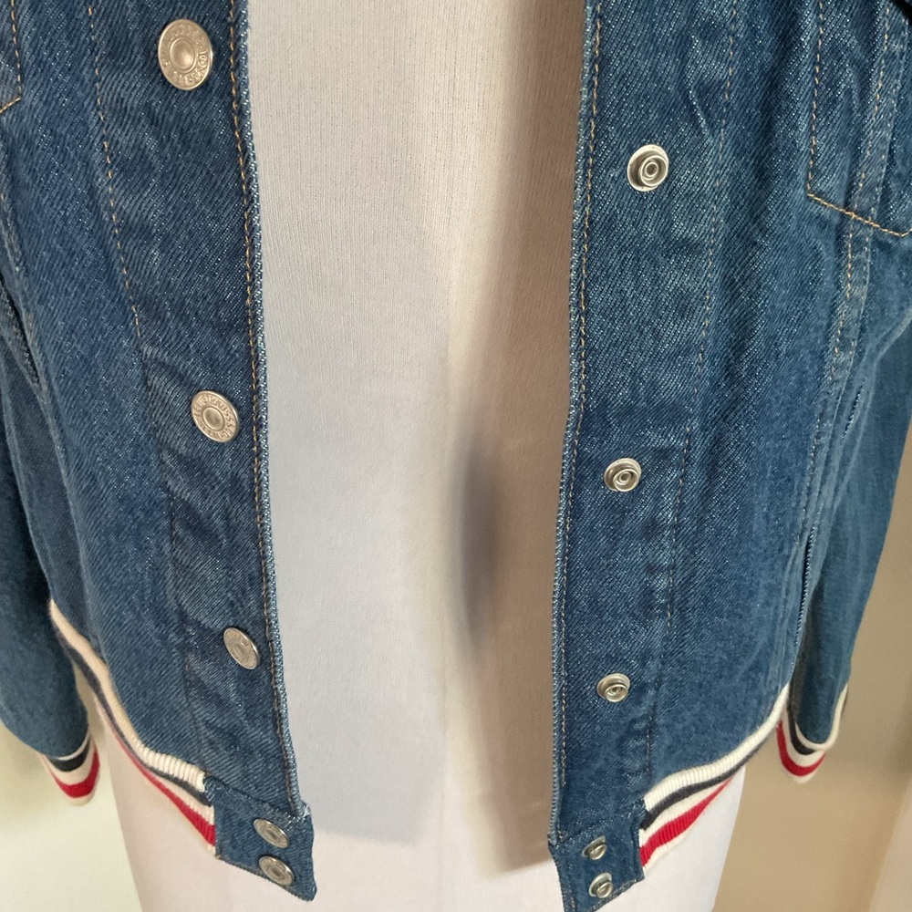 Levi's Original Rib Trim Trucker Jacket Small S Indigo Denim Striped Hem Cuffs - Picture 4 of 6